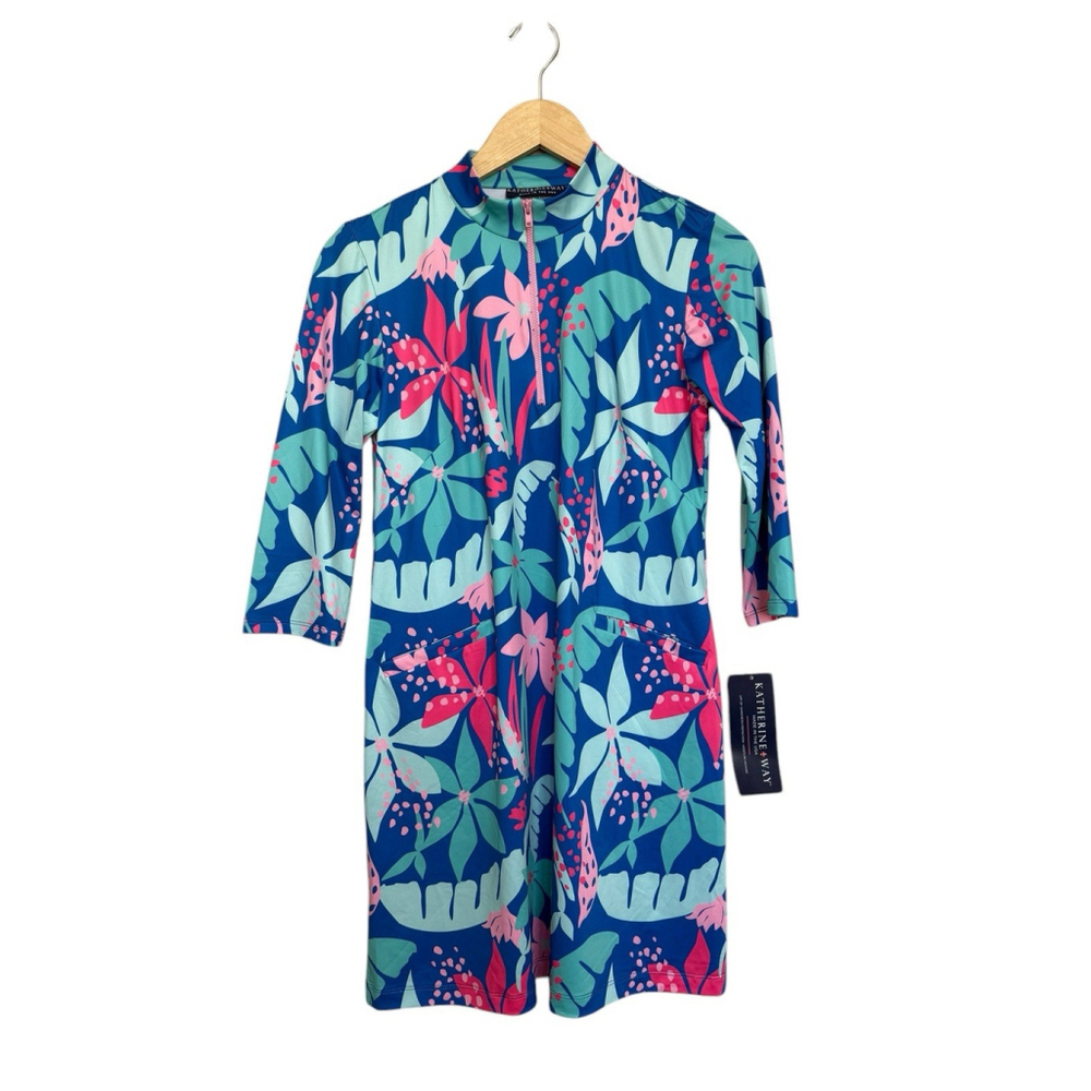 Katherine Way Doral Golf Dress Size XS 3/4 Sleeve Pockets Pretty Hibiscus NWT‎